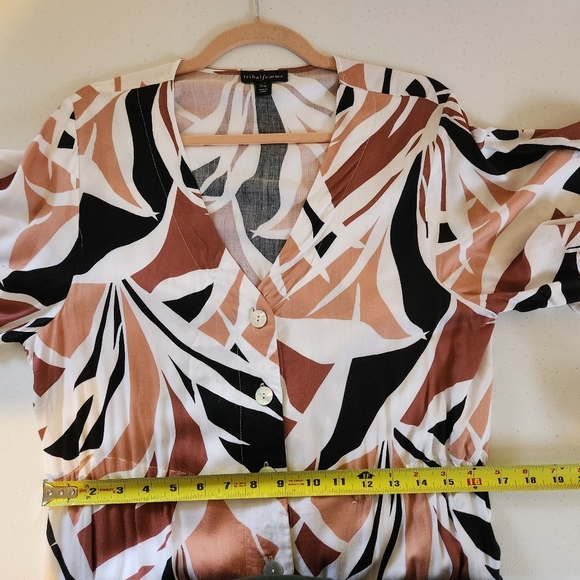 Tribal Femme Pink Tropical Maxi Shirt Dress V-Neck Womens Size Medium Flowy - Picture 11 of 12